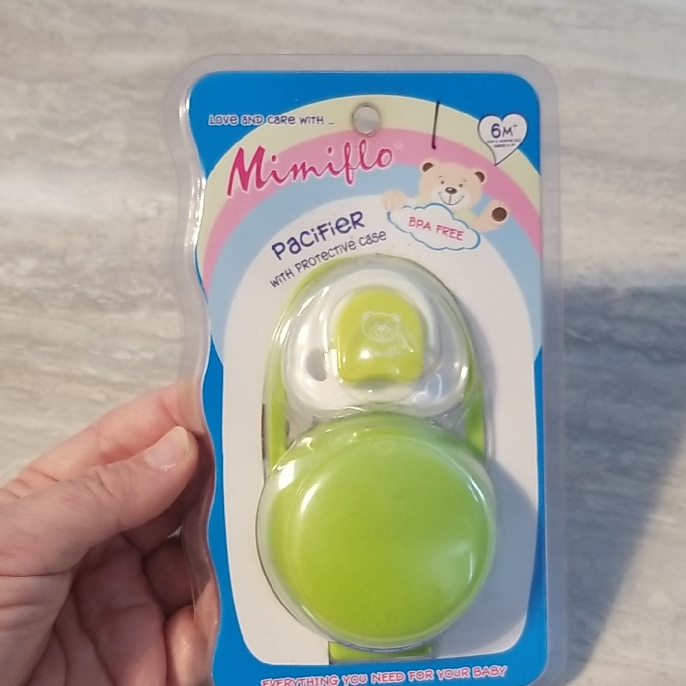 Green Pacifier with Protective Case 6m
